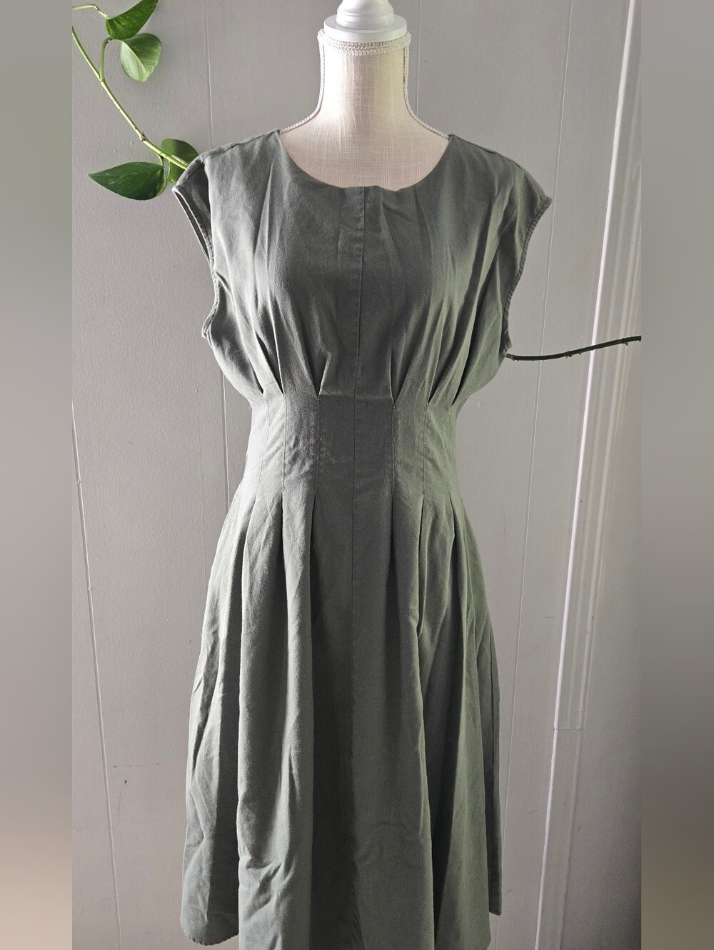 bohme Olive Green Pleated Midi Dress